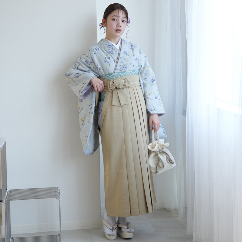 【リサイクル着物】 2尺袖着物 袴 2点セット 販売品 中古 USED  パステルカラー 花柄  袴91cm（身長153-158cm）卒業式 大学生 （5182683411）【中古販売】