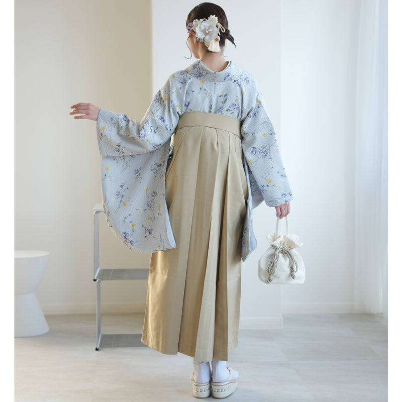 【リサイクル着物】 2尺袖着物 袴 2点セット 販売品 中古 USED  パステルカラー 花柄  袴91cm（身長153-158cm）卒業式 大学生 （5182683411）【中古販売】