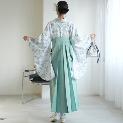 【リサイクル着物】 2尺袖着物 袴 2点セット 販売品 中古 USED  ブルーグレー  袴91-95cm（身長153-163cm）卒業式 大学生 （5182683801）【中古販売】