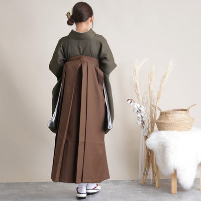 【リサイクル着物】 2尺袖着物 袴 2点セット 販売品 中古 USED  カーキ 地模様  袴91cm（身長153-158cm）卒業式 大学生 （5182684411）【中古販売】