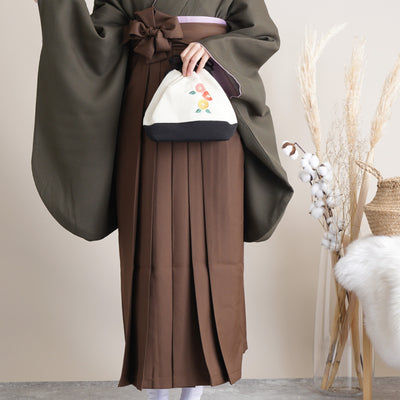 【リサイクル着物】 2尺袖着物 袴 2点セット 販売品 中古 USED  カーキ 地模様  袴91cm（身長153-158cm）卒業式 大学生 （5182684411）【中古販売】