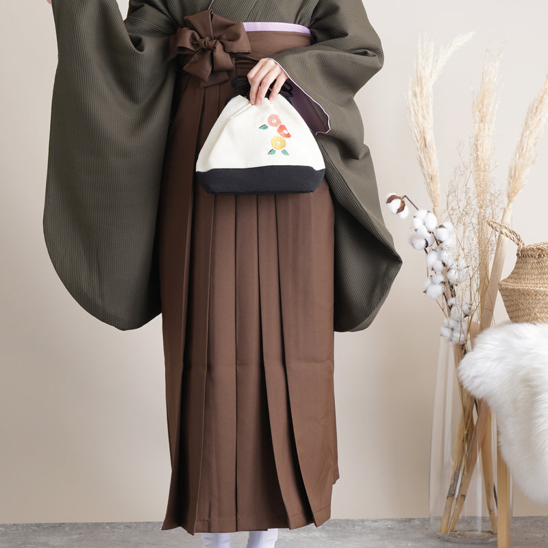 【リサイクル着物】 2尺袖着物 袴 2点セット 販売品 中古 USED  カーキ 地模様  袴91cm（身長153-158cm）卒業式 大学生 （5182684411）【中古販売】