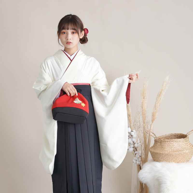【リサイクル着物】 2尺袖着物 袴 2点セット 販売品 中古 USED  ワントーン 地紋  袴91cm（身長153-158cm）卒業式 大学生 （5182684511）【中古販売】