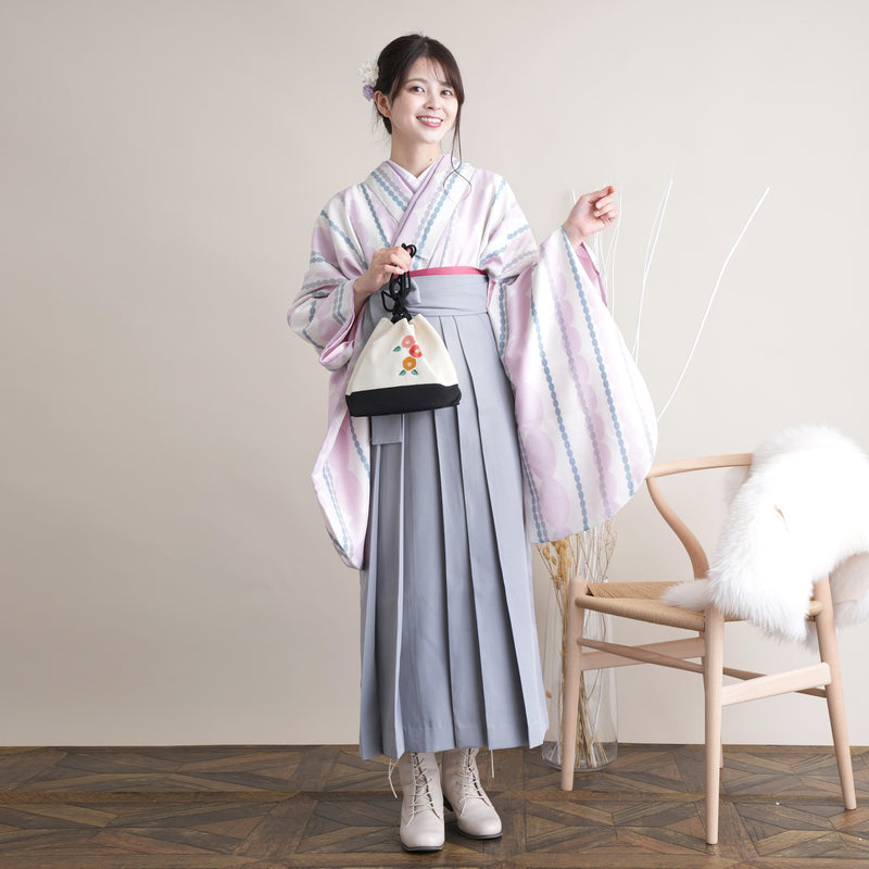 【リサイクル着物】 2尺袖着物 袴 2点セット 販売品 中古 USED ドット  袴91cm（身長153-158cm）卒業式 大学生 ひよこ商店（5182695611）【中古販売】