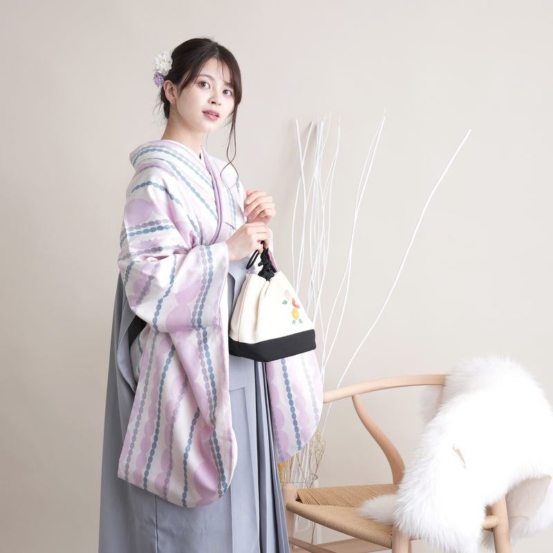 【リサイクル着物】 2尺袖着物 袴 2点セット 販売品 中古 USED ドット  袴91cm（身長153-158cm）卒業式 大学生 ひよこ商店（5182695611）【中古販売】