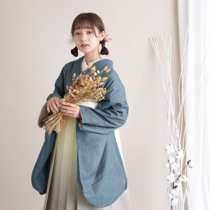 【リサイクル着物】 2尺袖着物 袴 2点セット 販売品 中古 USED パンチング  袴91cm（身長153-158cm）卒業式 大学生 （5182697711）【中古販売】