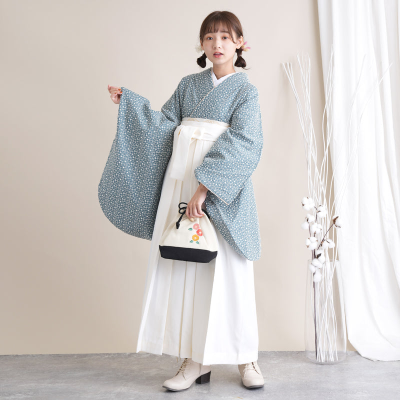 【リサイクル着物】 2尺袖着物 袴 2点セット 販売品 中古 USED くすみカラー 刺繍  袴91cm（身長153-158cm）卒業式 大学生 （5182697811）【中古販売】
