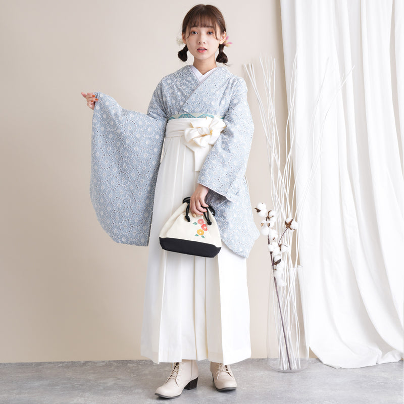【リサイクル着物】 2尺袖着物 袴 2点セット 販売品 中古 USED くすみカラー 刺繍  袴91cm（身長153-158cm）卒業式 大学生 （5182697911）【中古販売】