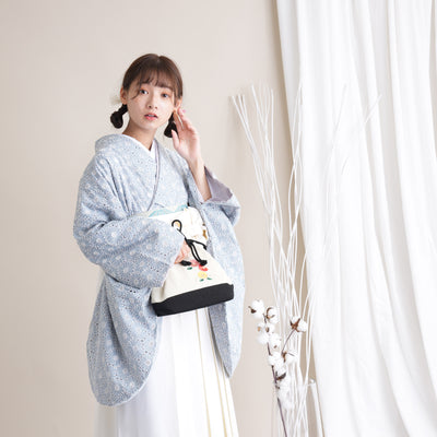 【リサイクル着物】 2尺袖着物 袴 2点セット 販売品 中古 USED くすみカラー 刺繍  袴91cm（身長153-158cm）卒業式 大学生 （5182697911）【中古販売】