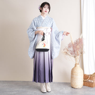 【リサイクル着物】 2尺袖着物 袴 2点セット 販売品 中古 USED くすみカラー 刺繍  袴91cm（身長153-158cm）卒業式 大学生 （5182698311）【中古販売】