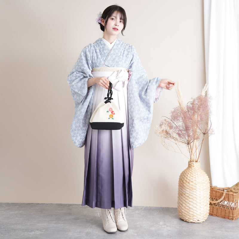 【リサイクル着物】 2尺袖着物 袴 2点セット 販売品 中古 USED くすみカラー 刺繍  袴91cm（身長153-158cm）卒業式 大学生 （5182698311）【中古販売】