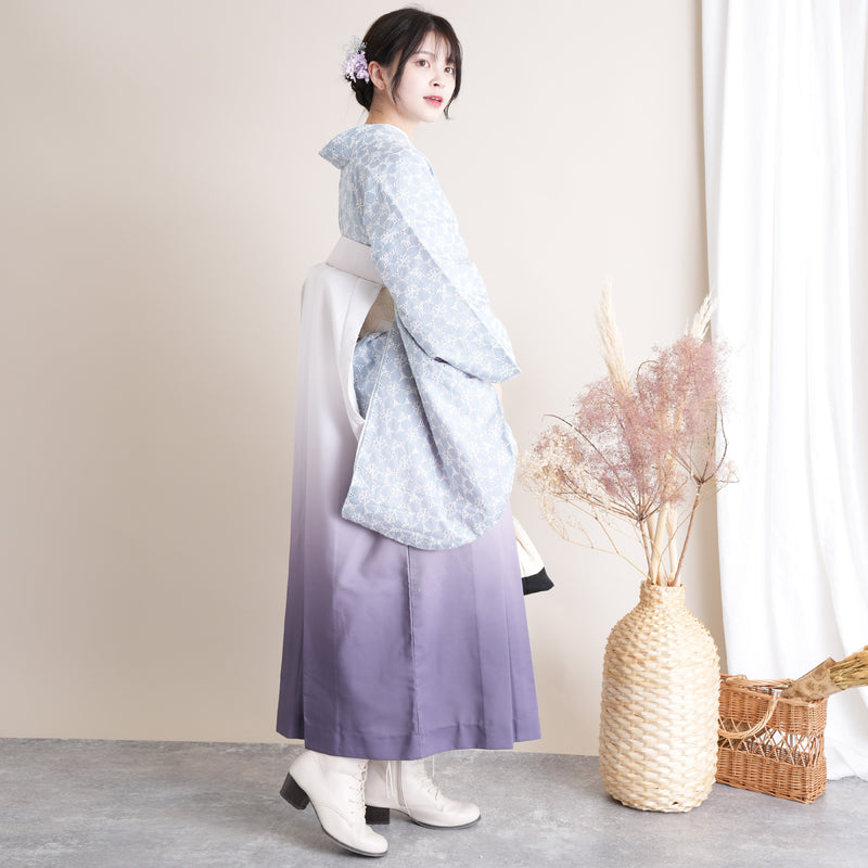 【リサイクル着物】 2尺袖着物 袴 2点セット 販売品 中古 USED くすみカラー 刺繍  袴91cm（身長153-158cm）卒業式 大学生 （5182698311）【中古販売】