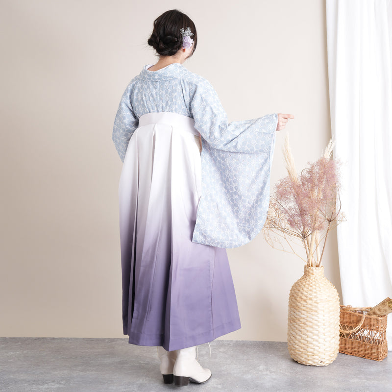 【リサイクル着物】 2尺袖着物 袴 2点セット 販売品 中古 USED くすみカラー 刺繍  袴91cm（身長153-158cm）卒業式 大学生 （5182698311）【中古販売】