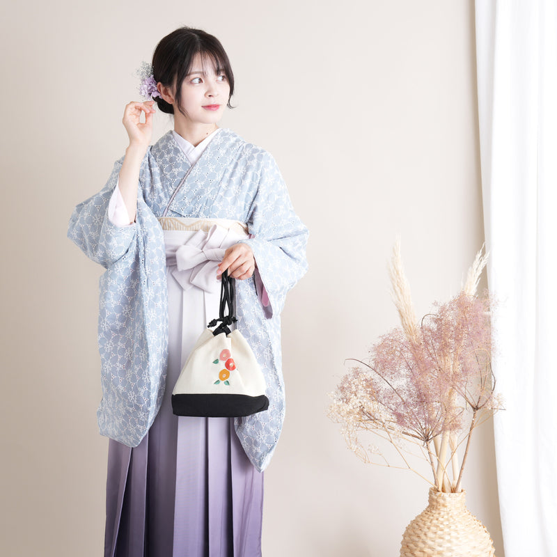 【リサイクル着物】 2尺袖着物 袴 2点セット 販売品 中古 USED くすみカラー 刺繍  袴91cm（身長153-158cm）卒業式 大学生 （5182698311）【中古販売】