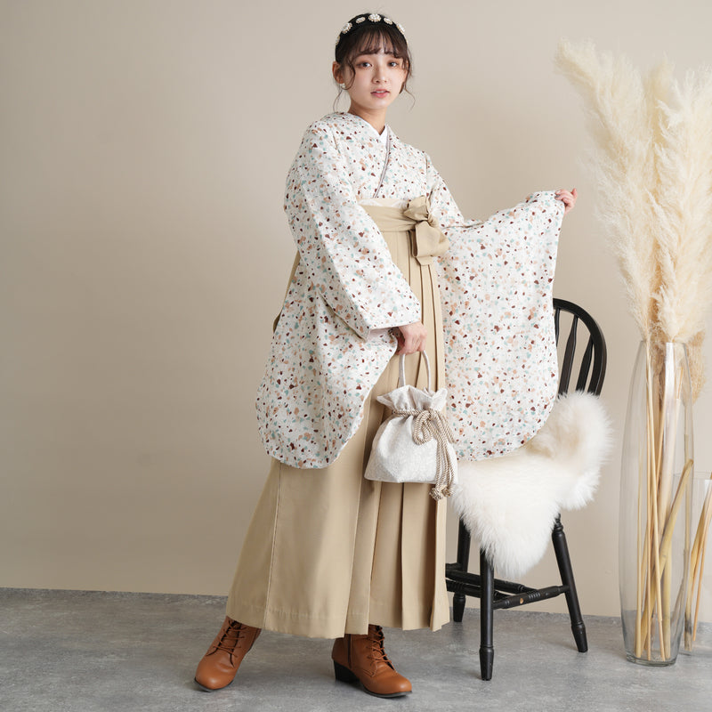 【リサイクル着物】 2尺袖着物 袴 2点セット 販売品 中古 USED メンフィス柄風  袴91cm（身長153-158cm）卒業式 大学生 （5182699911）【中古販売】