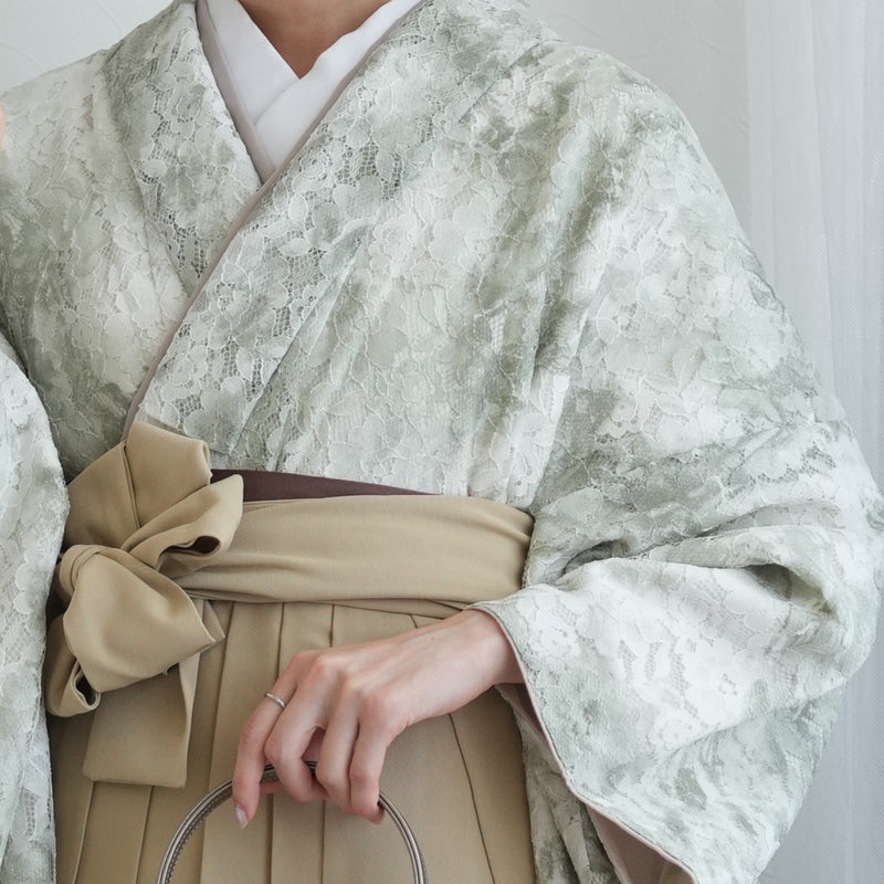 【リサイクル着物】 2尺袖着物 袴 2点セット 販売品 中古 USED くすみグリーン ぼかし  袴91cm（身長153-158cm）卒業式 大学生 （5182700211）【中古販売】