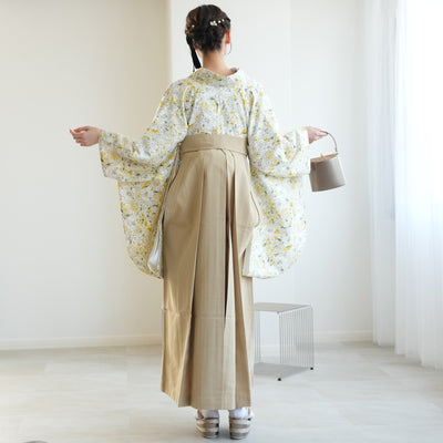 【リサイクル着物】 2尺袖着物 袴 2点セット 販売品 中古 USED 黄色 ボタニカル ぼかし  袴91cm（身長153-158cm）卒業式 大学生 （5182700311）【中古販売】