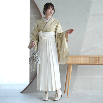 【リサイクル着物】 2尺袖着物 袴 2点セット 販売品 中古 USED キャメル ボタニカル  袴91cm（身長153-158cm）卒業式 大学生 （5182700811）【中古販売】