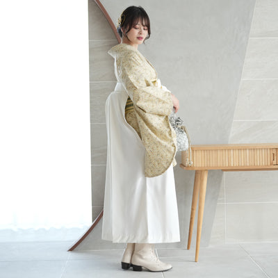 【リサイクル着物】 2尺袖着物 袴 2点セット 販売品 中古 USED キャメル ボタニカル  袴91cm（身長153-158cm）卒業式 大学生 （5182700811）【中古販売】