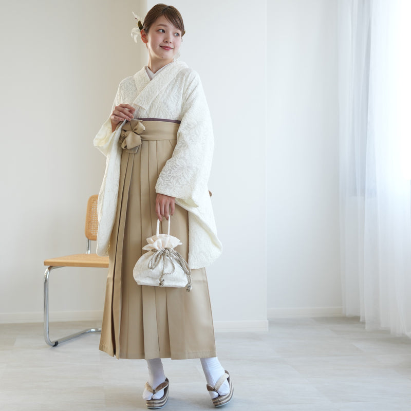 【リサイクル着物】 2尺袖着物 袴 2点セット 販売品 中古 USED レース  袴91cm（身長153-158cm）卒業式 大学生 （5182701111）【中古販売】