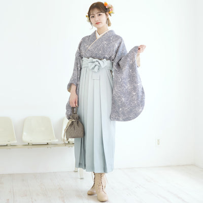 【リサイクル着物】 2尺袖着物 袴 2点セット 販売品 中古 USED グレー系  袴91cm（身長153-158cm）卒業式 大学生 （5182706211）【中古販売】