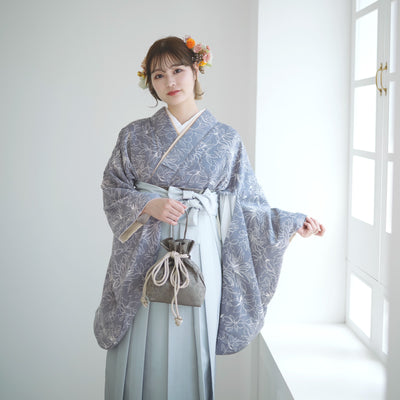【リサイクル着物】 2尺袖着物 袴 2点セット 販売品 中古 USED グレー系  袴91cm（身長153-158cm）卒業式 大学生 （5182706211）【中古販売】