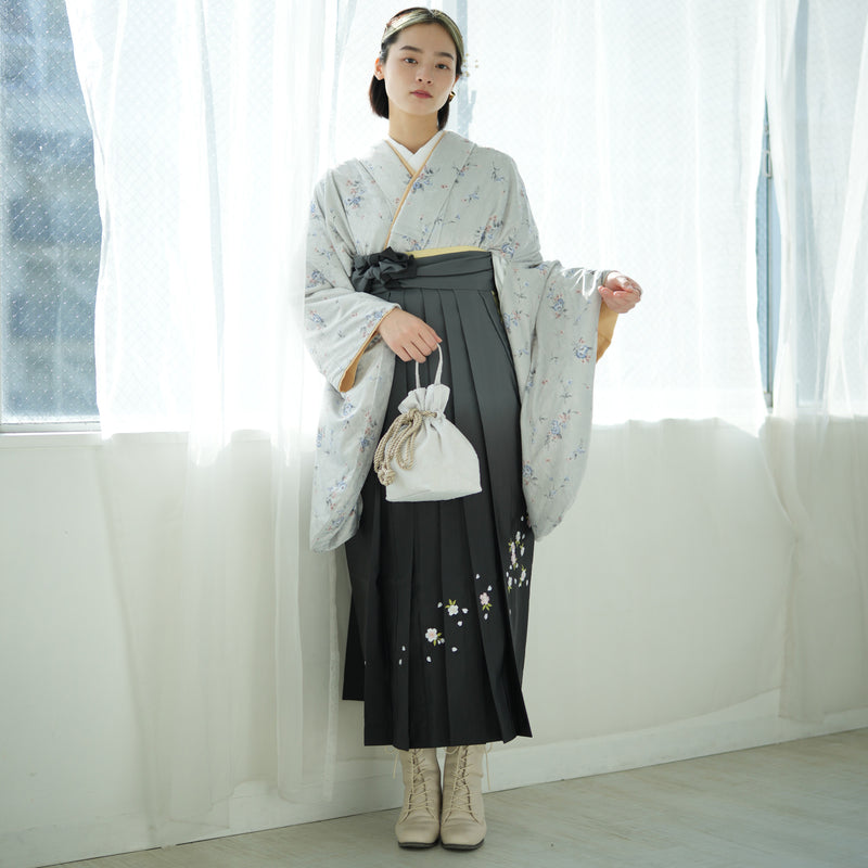 【リサイクル着物】 2尺袖着物 袴 2点セット 販売品 中古 USED 水色系  袴91・99cm（身長153-158cm・163-170cm） 卒業式 大学生 （5182712201）【中古販売】
