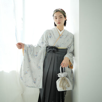 【リサイクル着物】 2尺袖着物 袴 2点セット 販売品 中古 USED 水色系  袴91・99cm（身長153-158cm・163-170cm） 卒業式 大学生 （5182712201）【中古販売】
