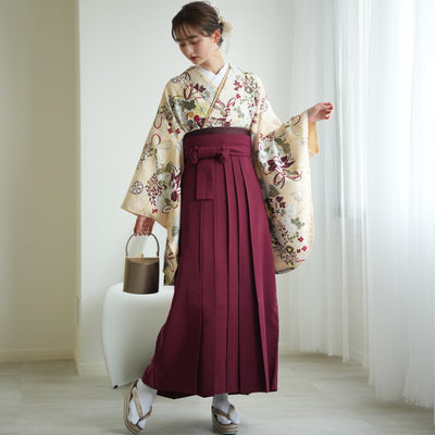 【リサイクル着物】 2尺袖着物 袴 2点セット 販売品 中古 USED ベージュ  袴91cm（身長153-158cm）卒業式 大学生 ひよこ商店（5182715711）【中古販売】