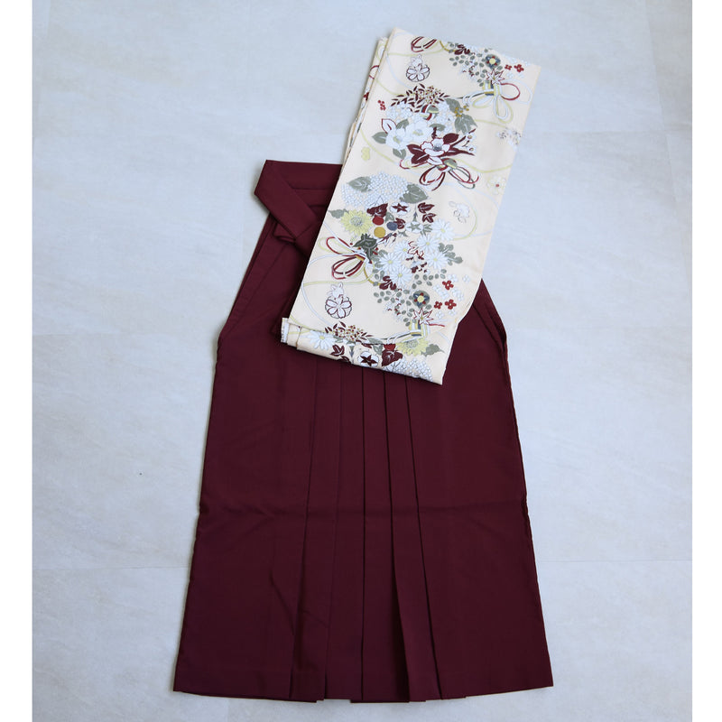 【リサイクル着物】 2尺袖着物 袴 2点セット 販売品 中古 USED ベージュ  袴91cm（身長153-158cm）卒業式 大学生 ひよこ商店（5182715711）【中古販売】