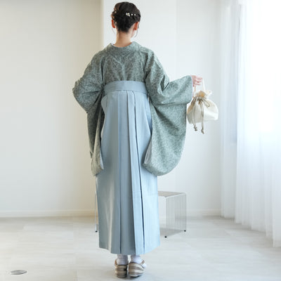 【リサイクル着物】 2尺袖着物 袴 2点セット 販売品 中古 USED くすみグリーン ボタニカル  袴95cm（身長約158-163cm）卒業式 大学生 ニコアンティーク（5183703912）【中古販売】