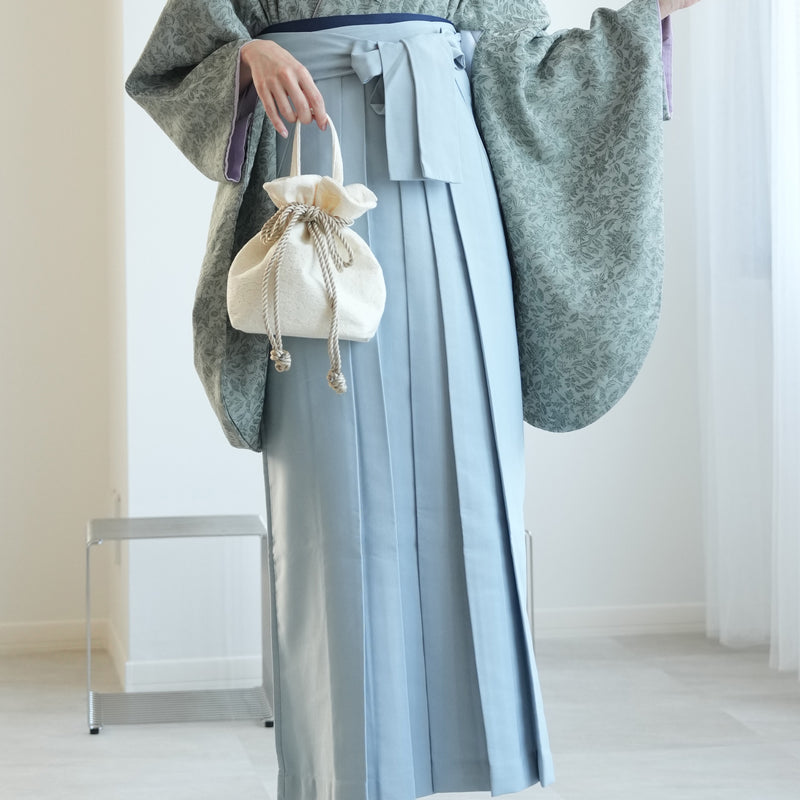【リサイクル着物】 2尺袖着物 袴 2点セット 販売品 中古 USED くすみグリーン ボタニカル  袴95cm（身長約158-163cm）卒業式 大学生 ニコアンティーク（5183703912）【中古販売】