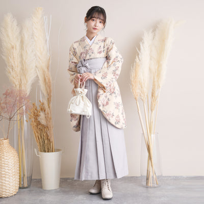 【リサイクル着物】 2尺袖着物 袴 2点セット 販売品 中古 USED ベージュ系 花柄  袴95cm（身長約158-163cm）卒業式 大学生 （5183706111）【中古販売】