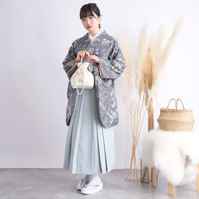 【リサイクル着物】 2尺袖着物 袴 2点セット 販売品 中古 USED 深緑 花柄  袴95cm（身長約158-163cm）卒業式 大学生 （5183707311）【中古販売】