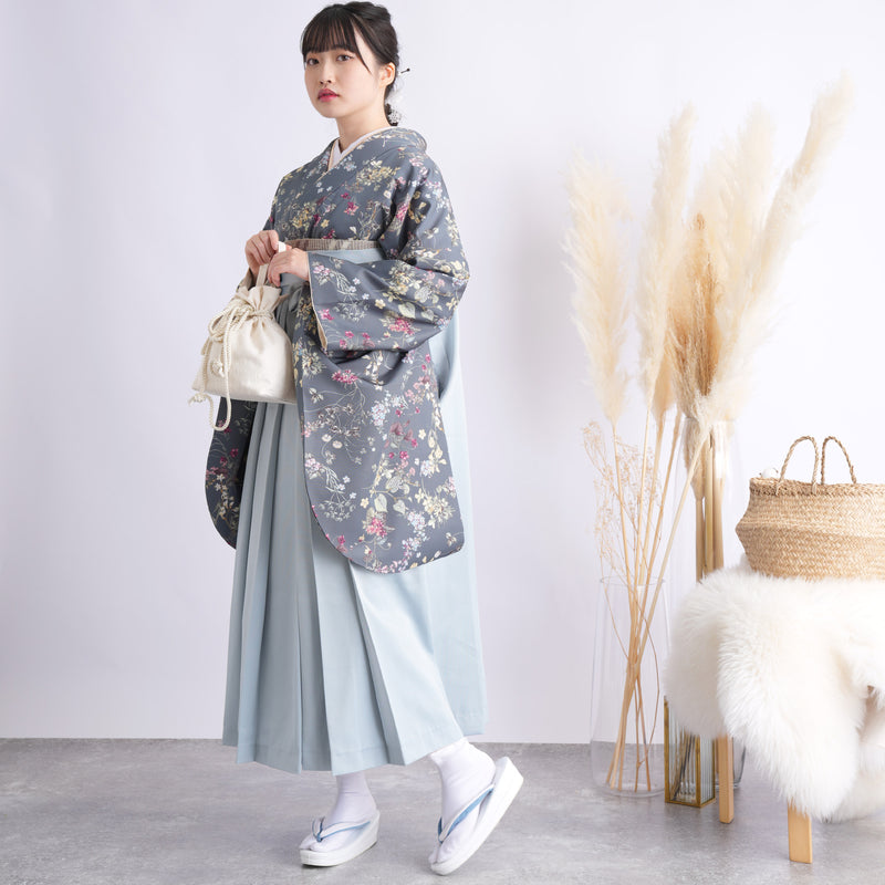 【リサイクル着物】 2尺袖着物 袴 2点セット 販売品 中古 USED 深緑 花柄  袴95cm（身長約158-163cm）卒業式 大学生 （5183707311）【中古販売】
