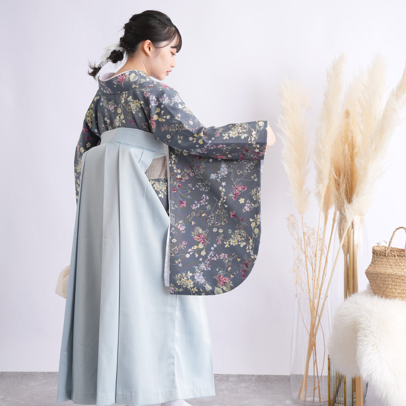 【リサイクル着物】 2尺袖着物 袴 2点セット 販売品 中古 USED 深緑 花柄  袴95cm（身長約158-163cm）卒業式 大学生 （5183707311）【中古販売】