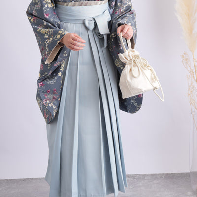 【リサイクル着物】 2尺袖着物 袴 2点セット 販売品 中古 USED 深緑 花柄  袴95cm（身長約158-163cm）卒業式 大学生 （5183707311）【中古販売】