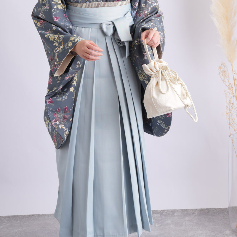 【リサイクル着物】 2尺袖着物 袴 2点セット 販売品 中古 USED 深緑 花柄  袴95cm（身長約158-163cm）卒業式 大学生 （5183707311）【中古販売】