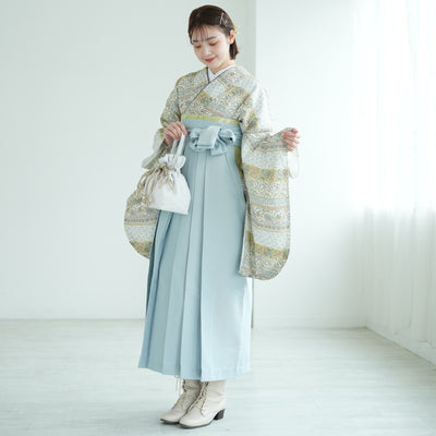 【リサイクル着物】 2尺袖着物 袴 2点セット 販売品 中古 USED ペイズリー 白系  袴95cm（身長約158-163cm）卒業式 大学生 （5183708211）【中古販売】