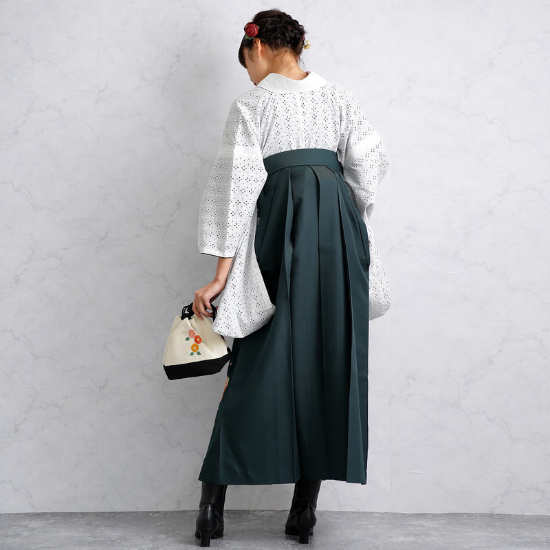 【リサイクル着物】 2尺袖着物 袴 2点セット 販売品 中古 USED レース 白系  袴99cm（身長163-170cm）卒業式 大学生 （5184661611）【中古販売】