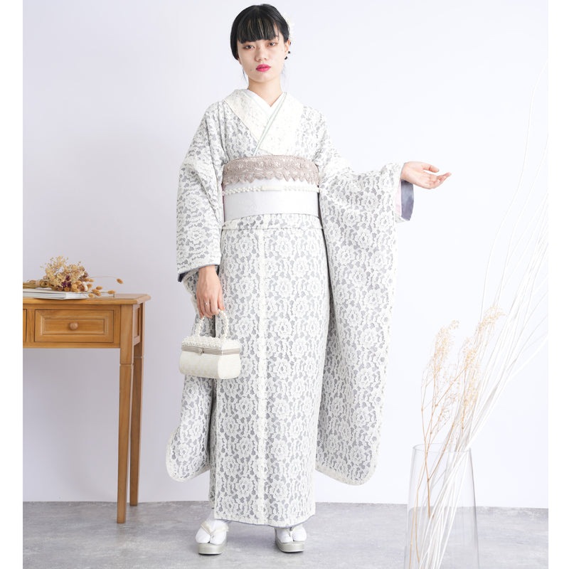 【販売】振袖 袋帯 2点セット utatane フリーサイズ（身長約152cm-162cm） 成人式 日本製レース レース 女性 ホワイト 刺繍 西陣織袋帯（5196604500）