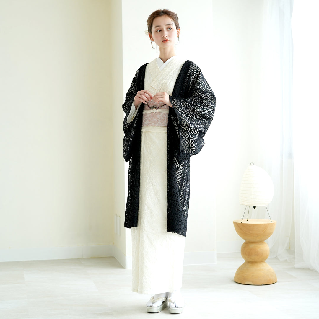 羽織 ニコアンティーク レース 薄羽織 日本製 ブラック