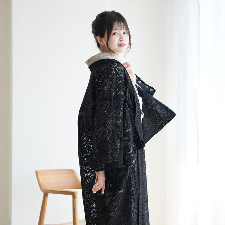 ニコアンティーク レース羽織 大正ロマン 日本製レース ブラック