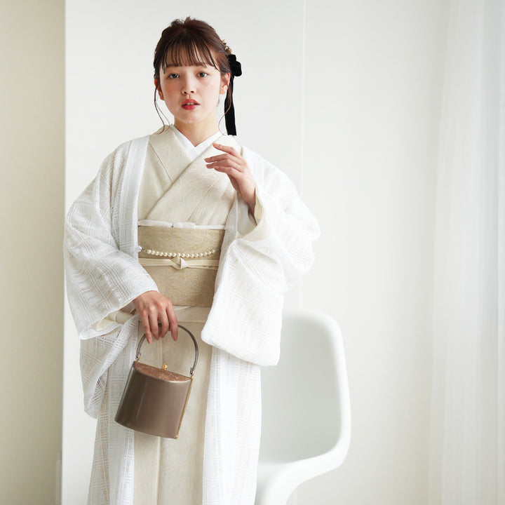 羽織 ニコアンティーク レース 白のチェックレース】 国産生地