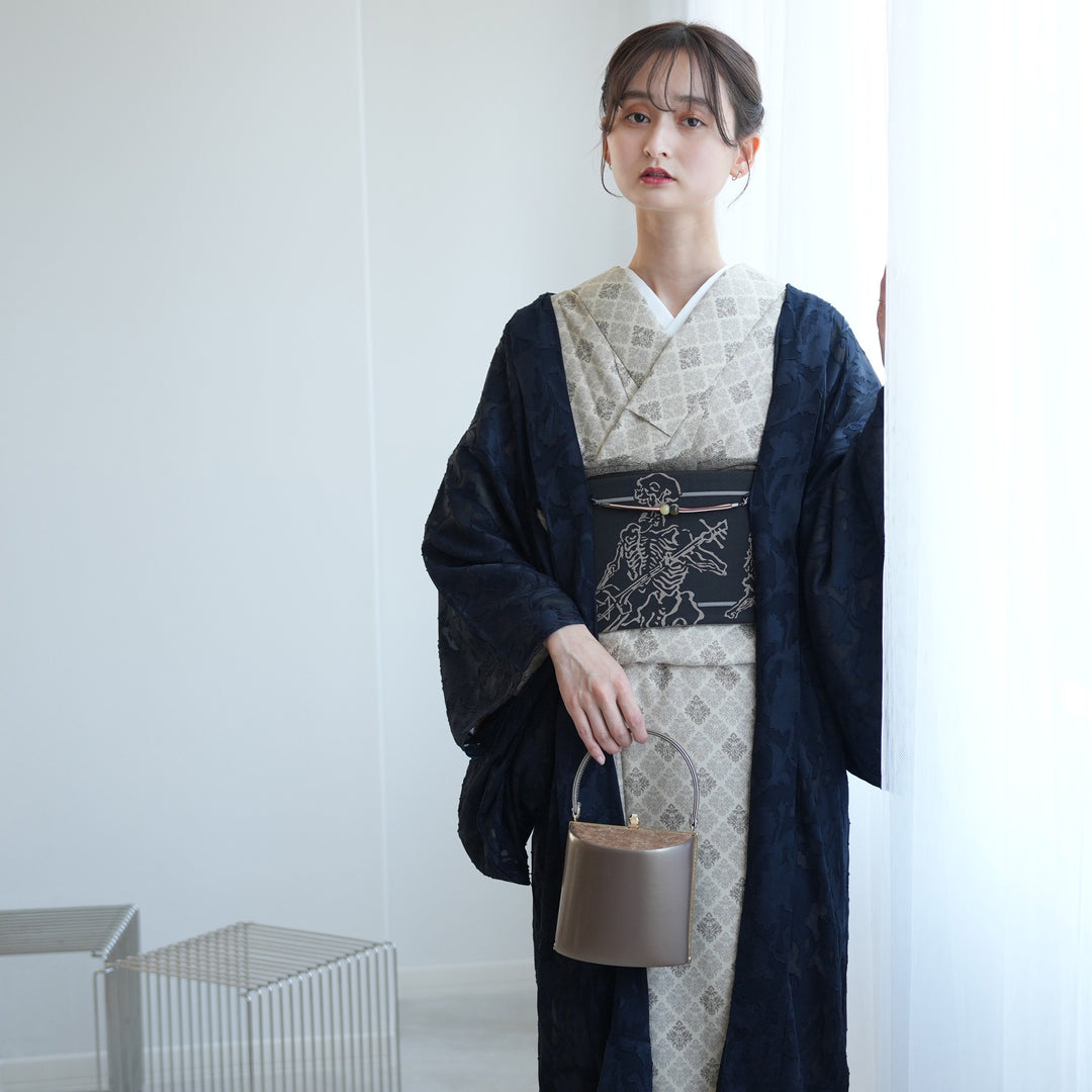 羽織 カットジャカード・シアー ネイビー】 国産生地 薄羽織 ニコ