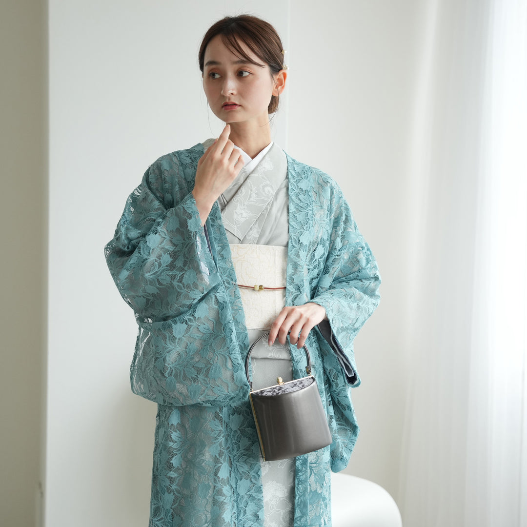 「新品です」オッズオネスト 着物袖羽織り ミントグリーン 羽織 レース チューリップ ミントグリーン】 国産生地 総レース