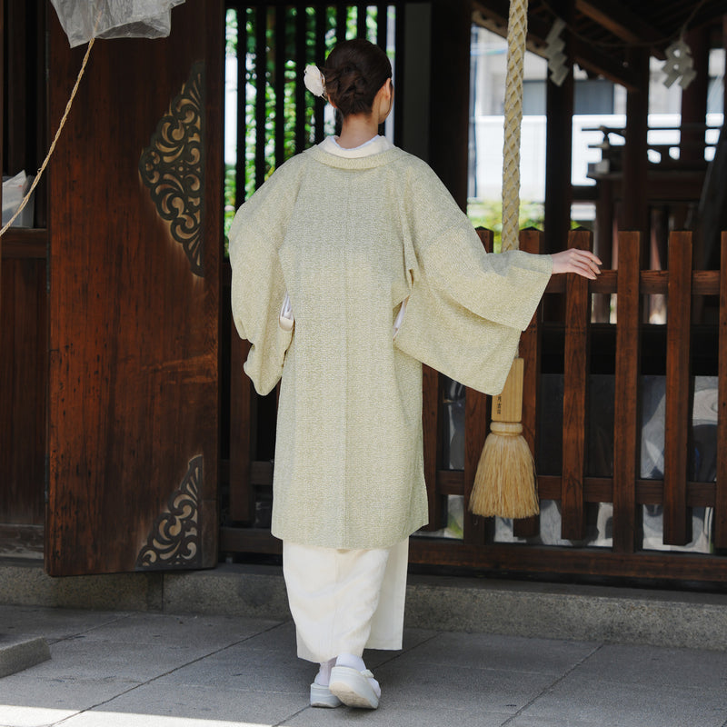 【薄羽織  レトログラフィカ グリーン×クリーム】長羽織  国産生地 フリーサイズ  和装コート ニコアンティーク（5223612400）