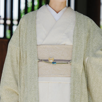 【薄羽織  レトログラフィカ グリーン×クリーム】長羽織  国産生地 フリーサイズ  和装コート ニコアンティーク（5223612400）