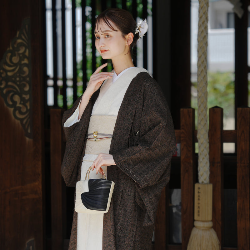 【薄羽織  レトログラフィカ ダーク×ブラウン】長羽織  国産生地 フリーサイズ  和装コート ニコアンティーク（5223612500）