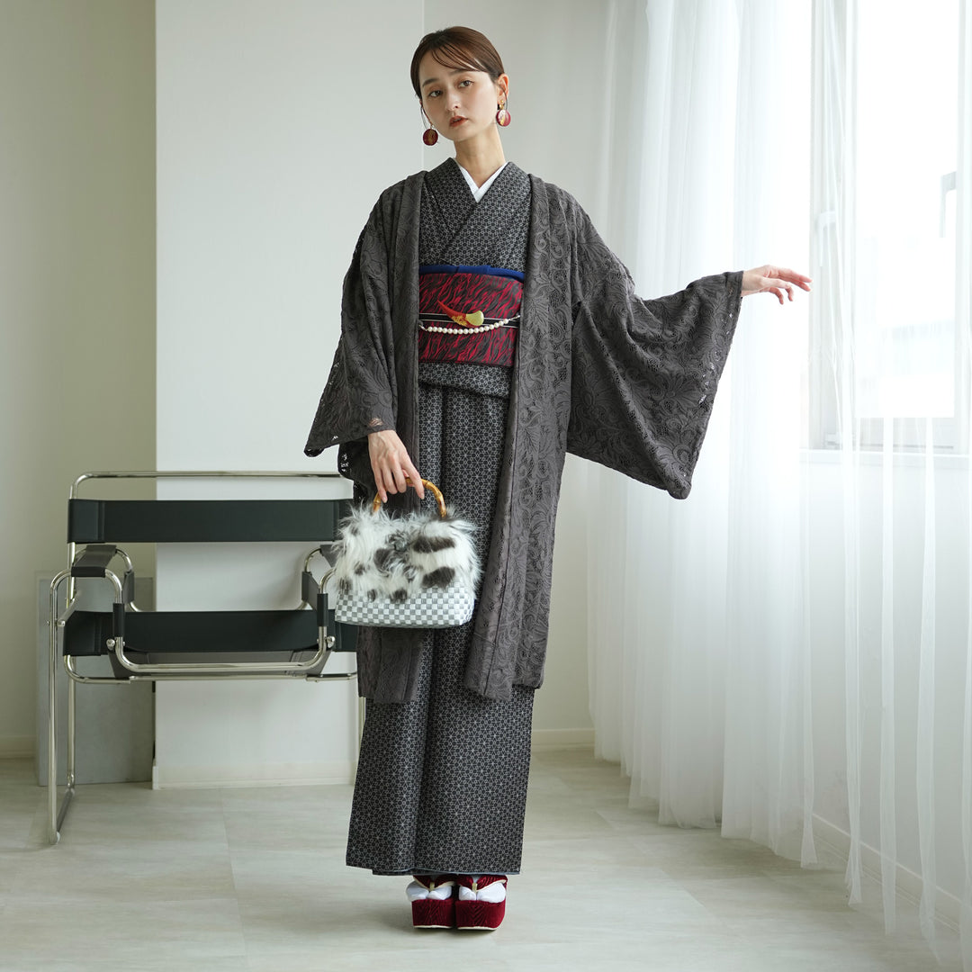 レース羽織 スミクロ・クラシカ】長羽織 国産生地 フリーサイズ